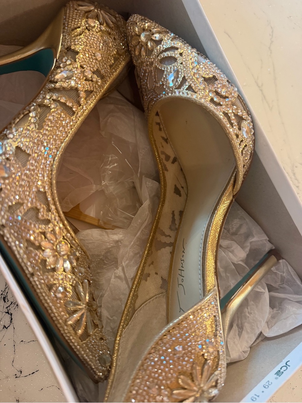Betsey Johnson Embellished Gold High Heel Pumps - Women's Evening Shoes size 9 - Picture 2 of 14